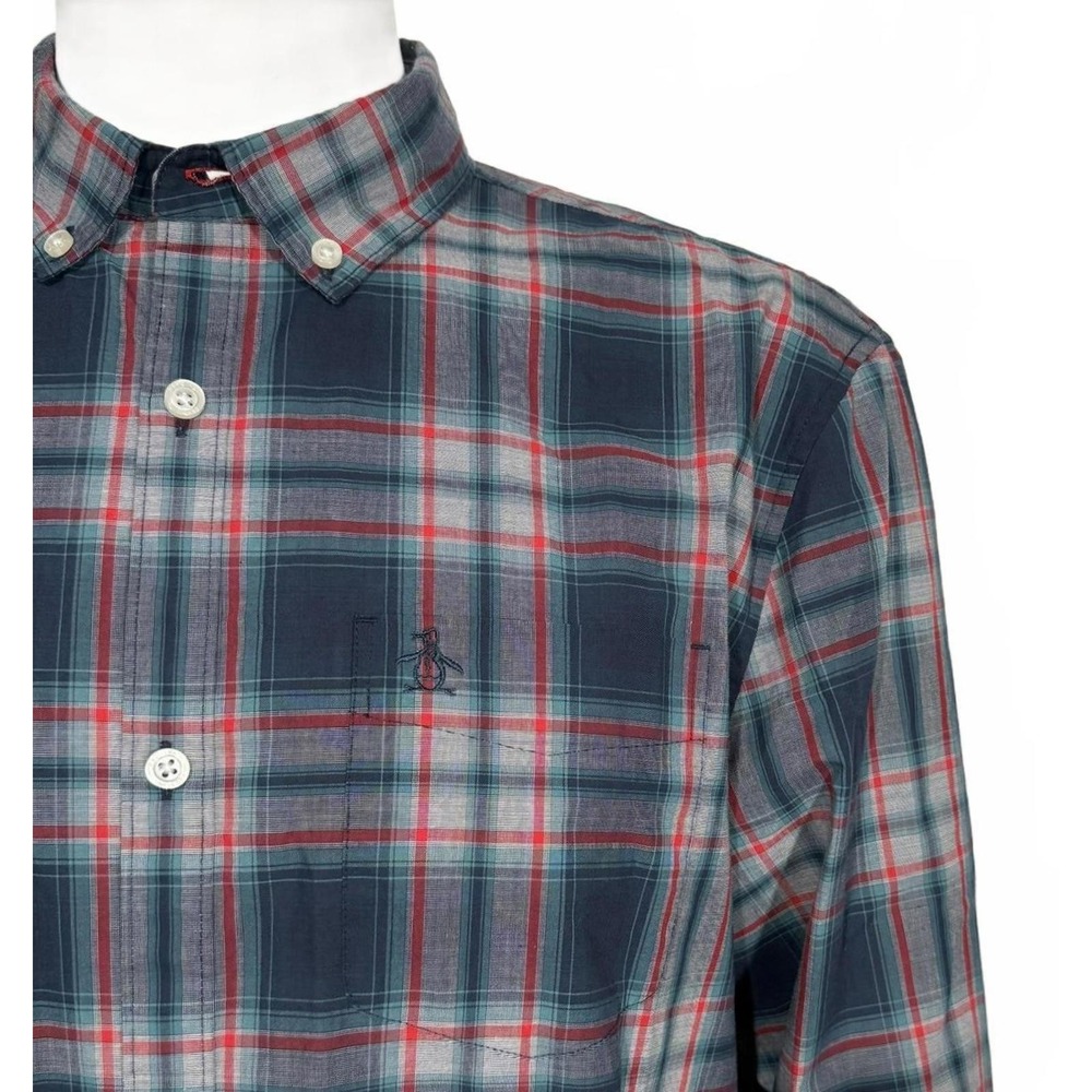 Original Penguin Plaid Button Down Shirt Men's Long Sleeve Casual Size Large
